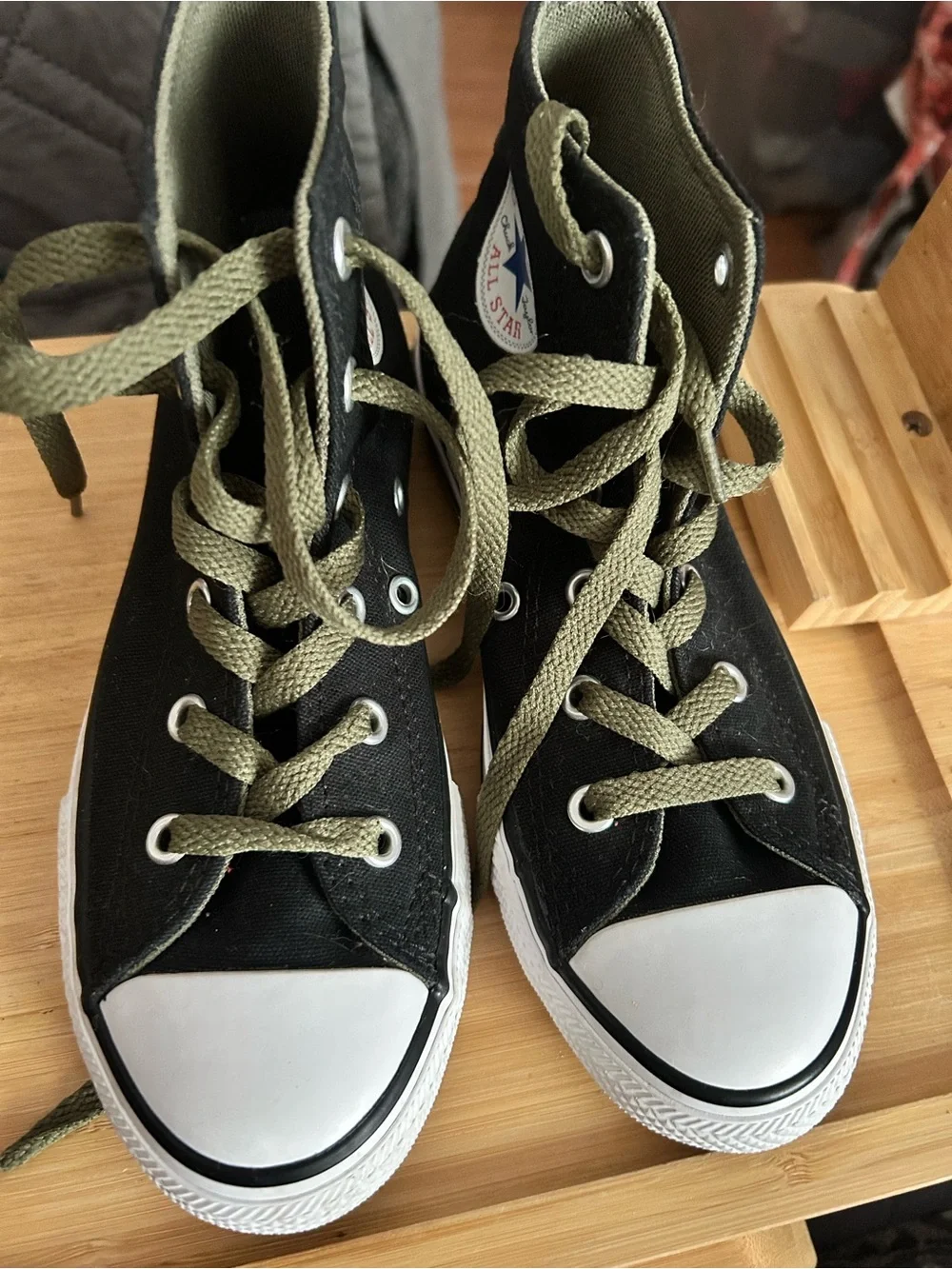 Converse Black Canvas Low-Top Sneakers with Olive Laces